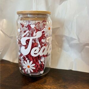 Floral Teacher Glass Tumbler with Straw